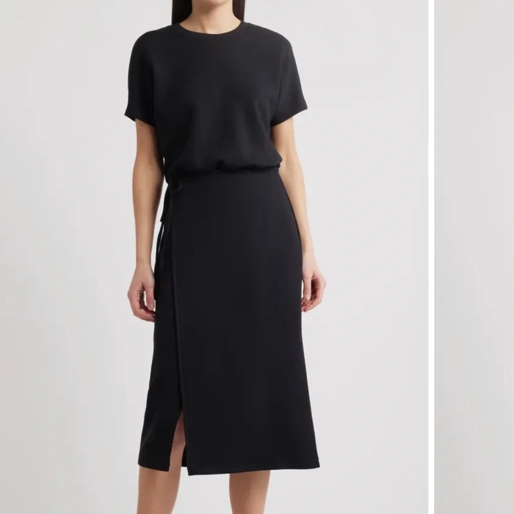 Spanx AirEssentials Tie Waist Midi Dress black, Size large 1503